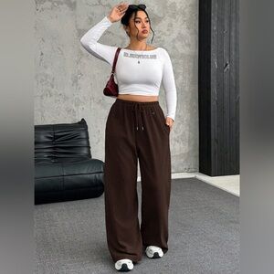Full Size Drawstring Wide Leg Pants Plus Size